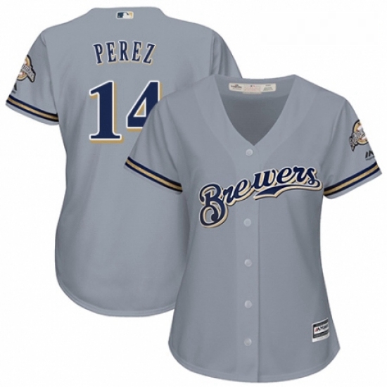 Womens Majestic Milwaukee Brewers 14 Hernan Perez Authentic Grey Road Cool Base MLB Jersey