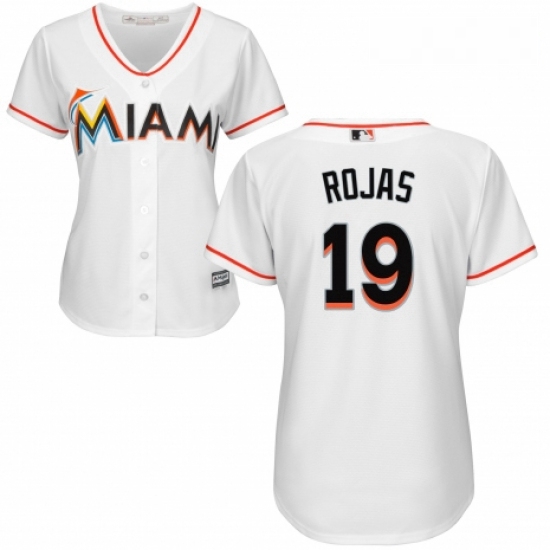 Womens Majestic Miami Marlins 19 Miguel Rojas Authentic White Home Cool Base MLB Jersey