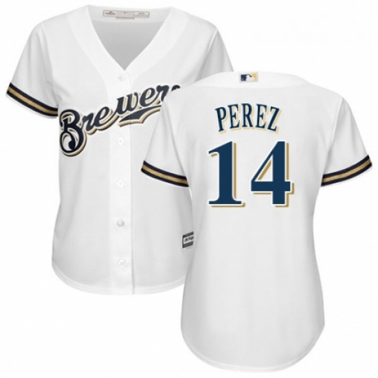 Womens Majestic Milwaukee Brewers 14 Hernan Perez Authentic Navy Blue Alternate Cool Base MLB Jersey