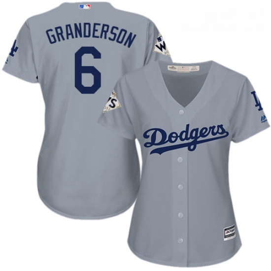 Womens Majestic Los Angeles Dodgers 6 Curtis Granderson Replica Grey Road 2017 World Series Bound Co