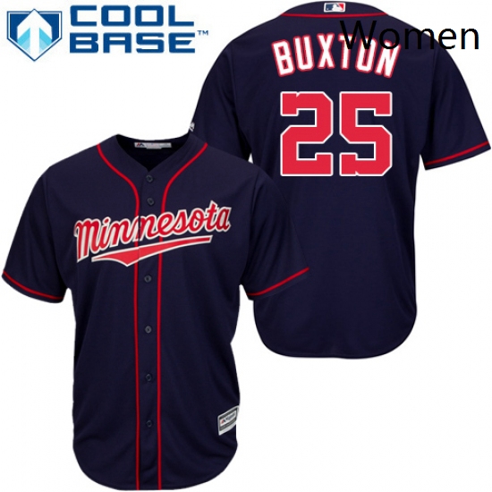 Womens Majestic Minnesota Twins 25 Byron Buxton Replica Navy Blue Alternate Road Cool Base MLB Jerse