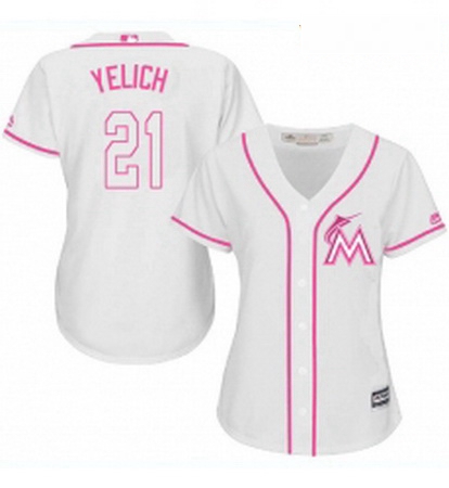 Womens Majestic Miami Marlins 21 Christian Yelich Authentic White Fashion Cool Base MLB Jersey