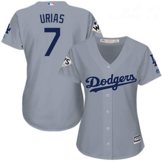 Womens Majestic Los Angeles Dodgers 7 Julio Urias Authentic Grey Road 2017 World Series Bound Cool B