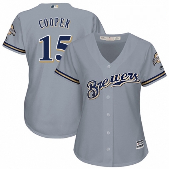 Womens Majestic Milwaukee Brewers 15 Cecil Cooper Authentic Grey Road Cool Base MLB Jersey