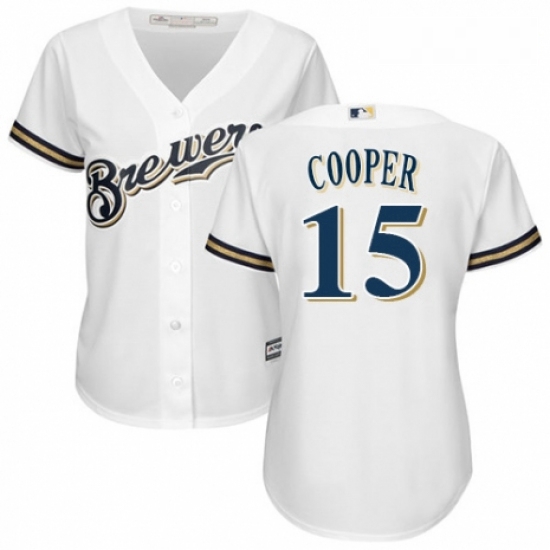 Womens Majestic Milwaukee Brewers 15 Cecil Cooper Authentic Navy Blue Alternate Cool Base MLB Jersey