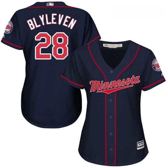 Womens Majestic Minnesota Twins 28 Bert Blyleven Authentic Navy Blue Alternate Road Cool Base MLB Je