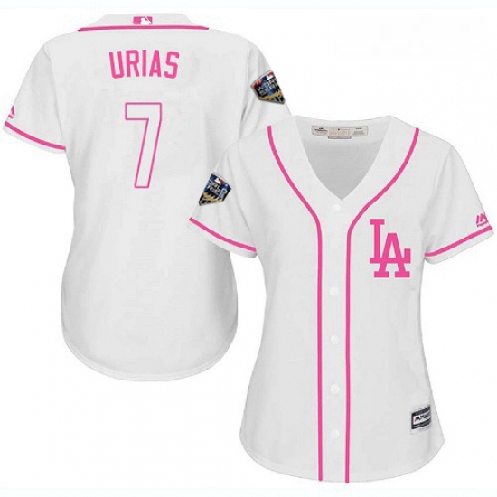 Womens Majestic Los Angeles Dodgers 7 Julio Urias Authentic White Fashion Cool Base 2018 World Serie