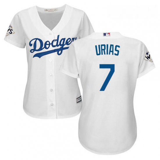 Womens Majestic Los Angeles Dodgers 7 Julio Urias Authentic White Home 2017 World Series Bound Cool 