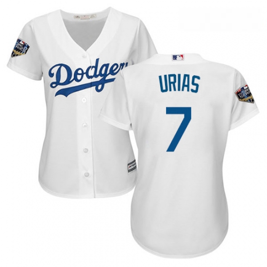 Womens Majestic Los Angeles Dodgers 7 Julio Urias Authentic White Home Cool Base 2018 World Series M