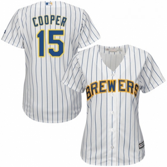 Womens Majestic Milwaukee Brewers 15 Cecil Cooper Replica White Home Cool Base MLB Jersey