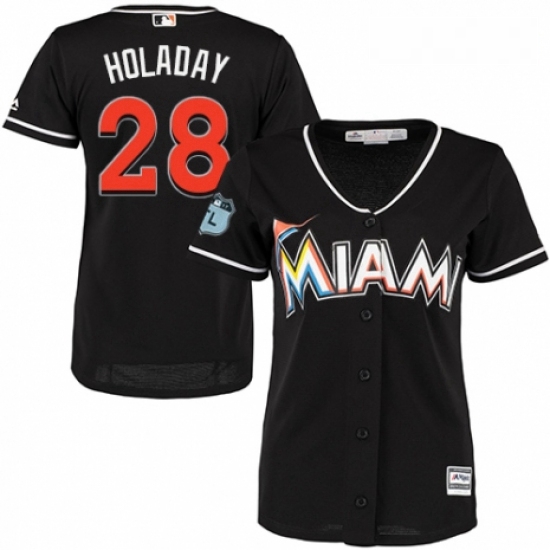 Womens Majestic Miami Marlins 28 Bryan Holaday Replica Black Alternate 2 Cool Base MLB Jersey