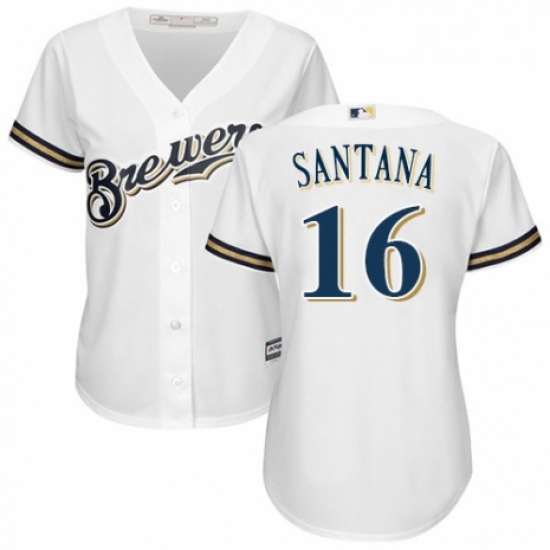 Womens Majestic Milwaukee Brewers 16 Domingo Santana Authentic Navy Blue Alternate Cool Base MLB Jer