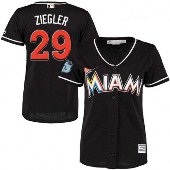 Womens Majestic Miami Marlins 29 Brad Ziegler Authentic Black Alternate 2 Cool Base MLB Jersey