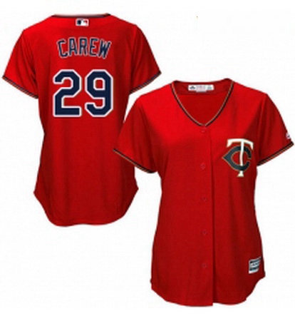 Womens Majestic Minnesota Twins 29 Rod Carew Replica Scarlet Alternate Cool Base MLB Jersey