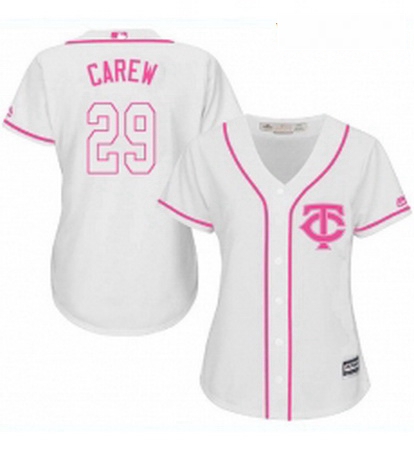 Womens Majestic Minnesota Twins 29 Rod Carew Replica White Fashion Cool Base MLB Jersey