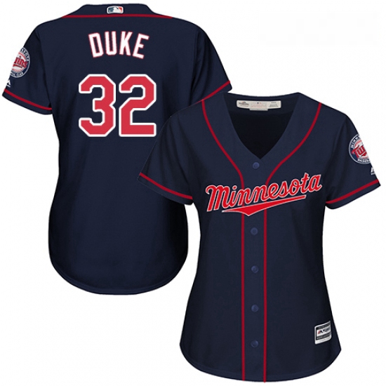 Womens Majestic Minnesota Twins 32 Zach Duke Authentic Navy Blue Alternate Road Cool Base MLB Jersey