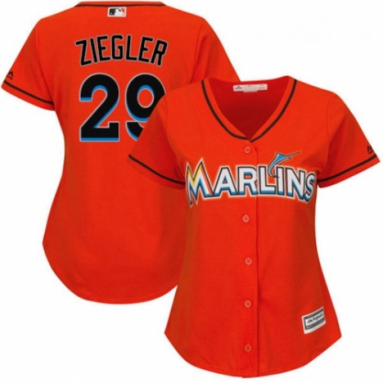 Womens Majestic Miami Marlins 29 Brad Ziegler Authentic Orange Alternate 1 Cool Base MLB Jersey