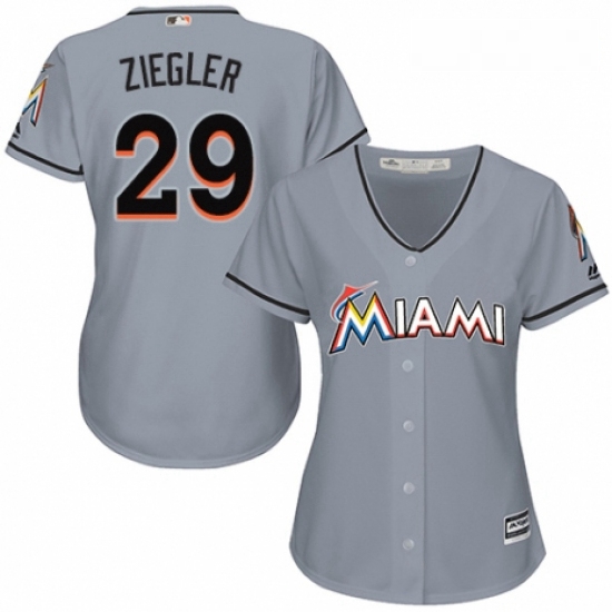 Womens Majestic Miami Marlins 29 Brad Ziegler Replica Grey Road Cool Base MLB Jersey