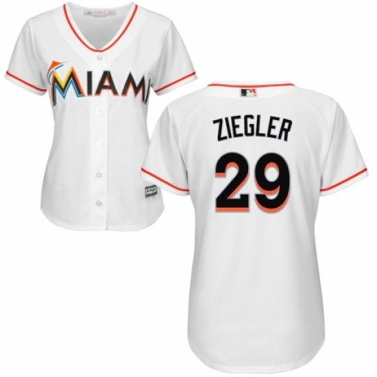 Womens Majestic Miami Marlins 29 Brad Ziegler Replica White Home Cool Base MLB Jersey