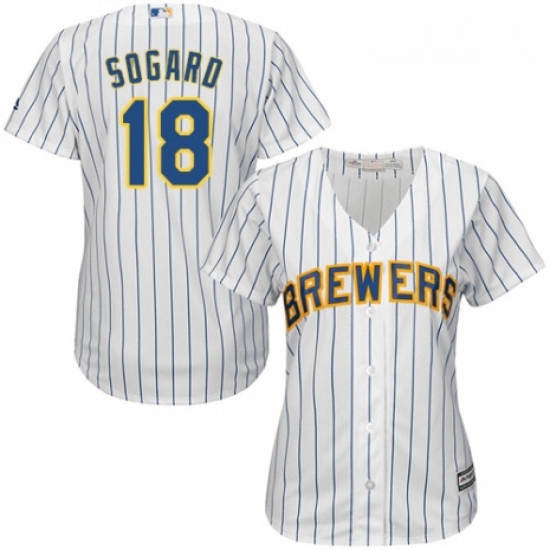 Womens Majestic Milwaukee Brewers 18 Eric Sogard Authentic White Home Cool Base MLB Jersey