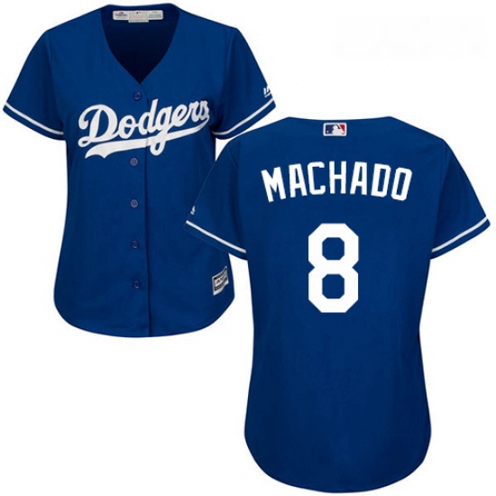 Womens Majestic Los Angeles Dodgers 8 Manny Machado Authentic Royal Blue Alternate Cool Base MLB Jer