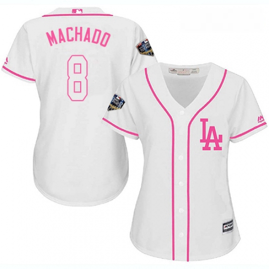 Womens Majestic Los Angeles Dodgers 8 Manny Machado Authentic White Fashion Cool Base 2018 World Ser