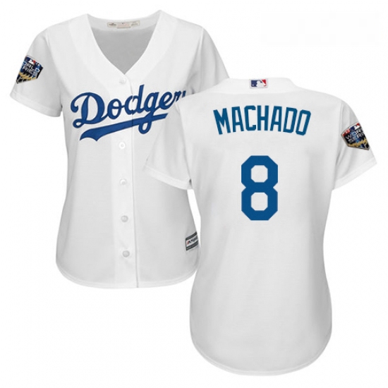 Womens Majestic Los Angeles Dodgers 8 Manny Machado Authentic White Home Cool Base 2018 World Series