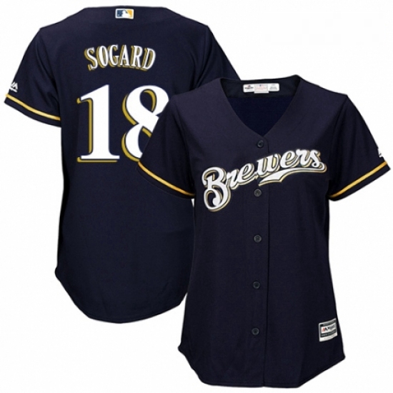 Womens Majestic Milwaukee Brewers 18 Eric Sogard Replica White Alternate Cool Base MLB Jersey