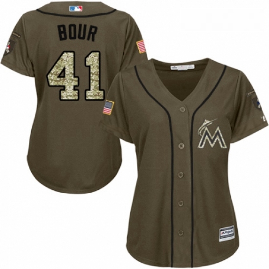 Womens Majestic Miami Marlins 41 Justin Bour Authentic Green Sal