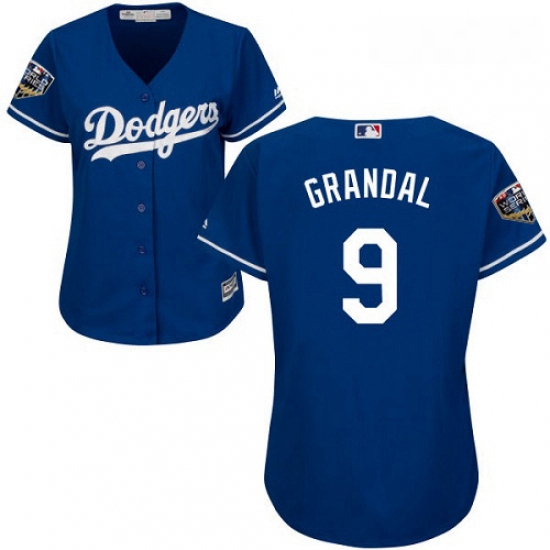 Womens Majestic Los Angeles Dodgers 9 Yasmani Grandal Authentic Royal Blue Alternate Cool Base 2018 