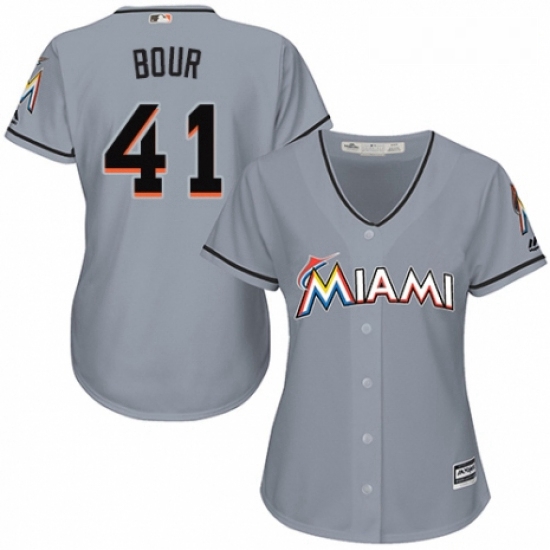 Womens Majestic Miami Marlins 41 Justin Bour Authentic Grey Road Cool Base MLB Jersey