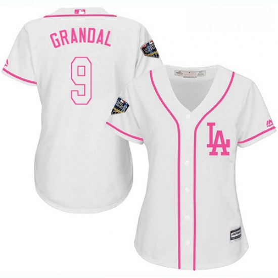 Womens Majestic Los Angeles Dodgers 9 Yasmani Grandal Authentic White Fashion Cool Base 2018 World S