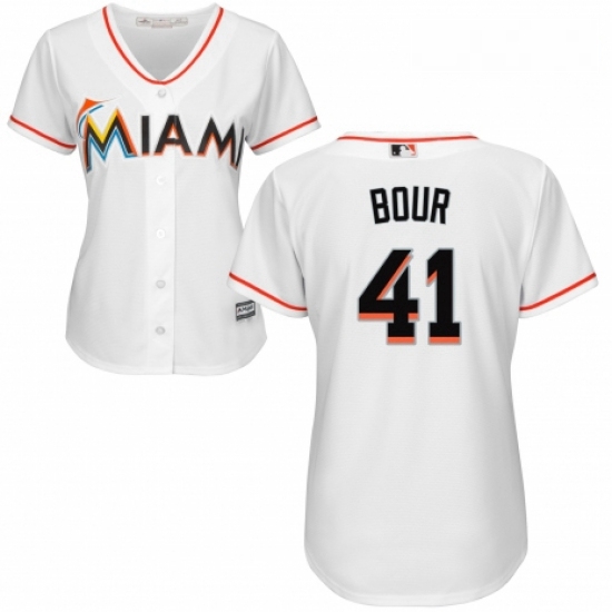 Womens Majestic Miami Marlins 41 Justin Bour Authentic White Home Cool Base MLB Jersey