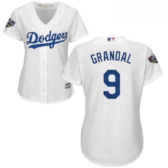 Womens Majestic Los Angeles Dodgers 9 Yasmani Grandal Authentic White Home Cool Base 2018 World Seri