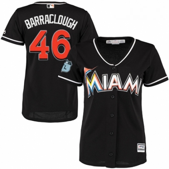 Womens Majestic Miami Marlins 46 Kyle Barraclough Authentic Black Alternate 2 Cool Base MLB Jersey