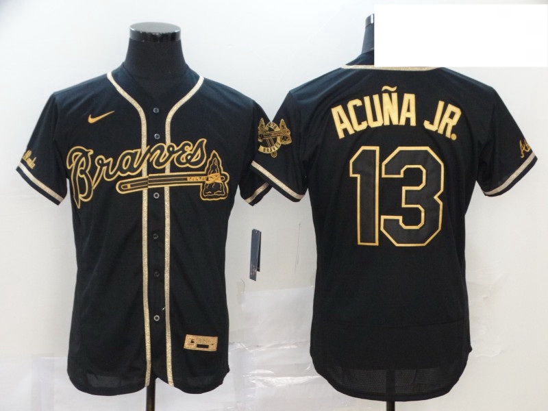 Braves 13 Ronald Acuna Jr Black Gold 2020 Nike Flexbase Jersey