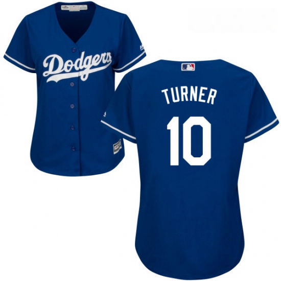 Womens Majestic Los Angeles Dodgers 10 Justin Turner Authentic Royal Blue Alternate Cool Base MLB Je