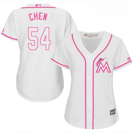 Womens Majestic Miami Marlins 54 Wei Yin Chen Replica White Fashion Cool Base MLB Jersey