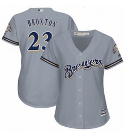 Womens Majestic Milwaukee Brewers 23 Keon Broxton Authentic Grey Road Cool Base MLB Jersey