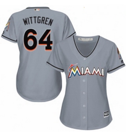 Womens Majestic Miami Marlins 64 Nick Wittgren Authentic Grey Road Cool Base MLB Jersey