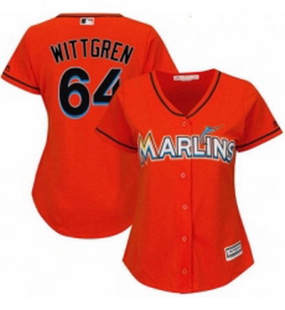 Womens Majestic Miami Marlins 64 Nick Wittgren Authentic Orange Alternate 1 Cool Base MLB Jersey