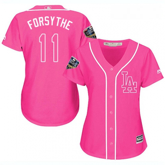 Womens Majestic Los Angeles Dodgers 11 Logan Forsythe Authentic Pink Fashion Cool Base 2018 World Se