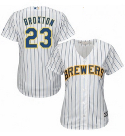 Womens Majestic Milwaukee Brewers 23 Keon Broxton Replica White Home Cool Base MLB Jersey