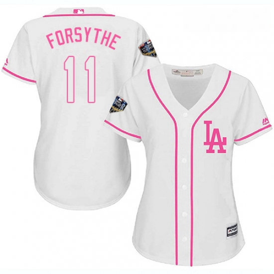 Womens Majestic Los Angeles Dodgers 11 Logan Forsythe Authentic White Fashion Cool Base 2018 World S