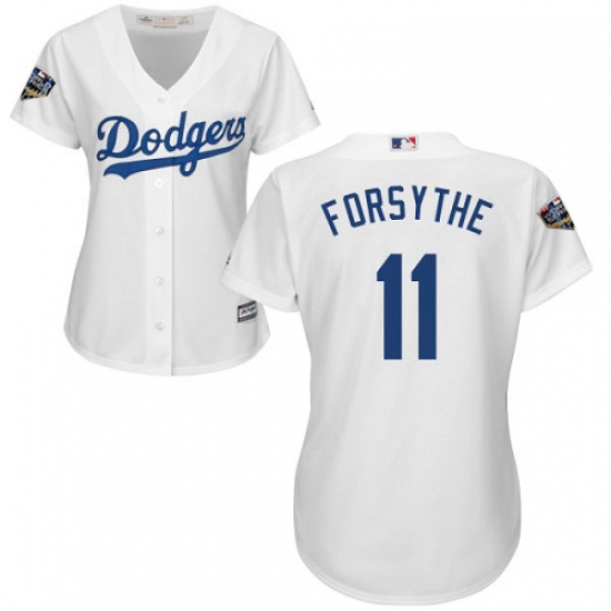 Womens Majestic Los Angeles Dodgers 11 Logan Forsythe Authentic White Home Cool Base 2018 World Seri