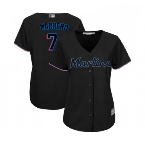 Womens Miami Marlins 7 Deven Marrero Replica Black Alternate 2 Cool Base Baseball Jersey