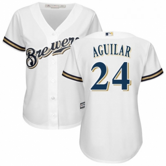 Womens Majestic Milwaukee Brewers 24 Jesus Aguilar Authentic White Alternate Cool Base MLB Jersey