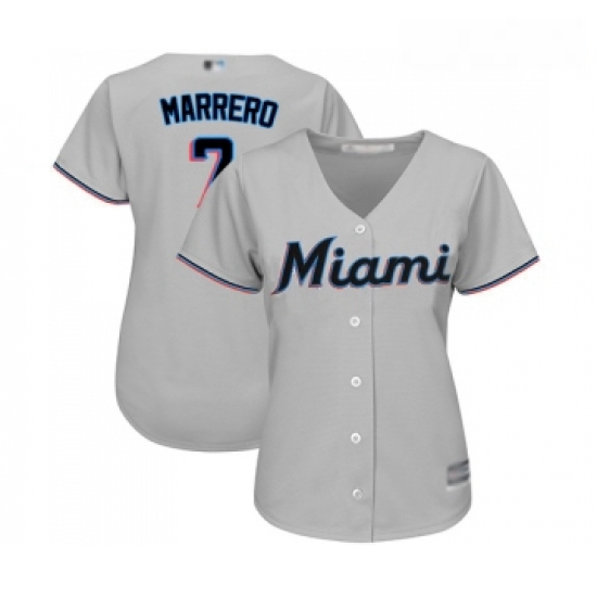 Womens Miami Marlins 7 Deven Marrero Replica Grey Road Cool Base Baseball Jersey