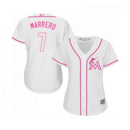 Womens Miami Marlins 7 Deven Marrero Replica White Fashion Cool Base Baseball Jersey