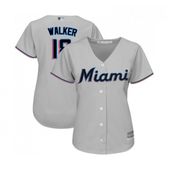 Womens Miami Marlins 18 Neil Walker Replica Grey Road Cool Base Baseball Jersey